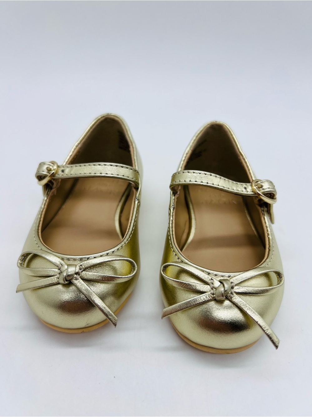 Janie and Jack Metallic Gold Mary Jane Flats with Bow Accent Size 4